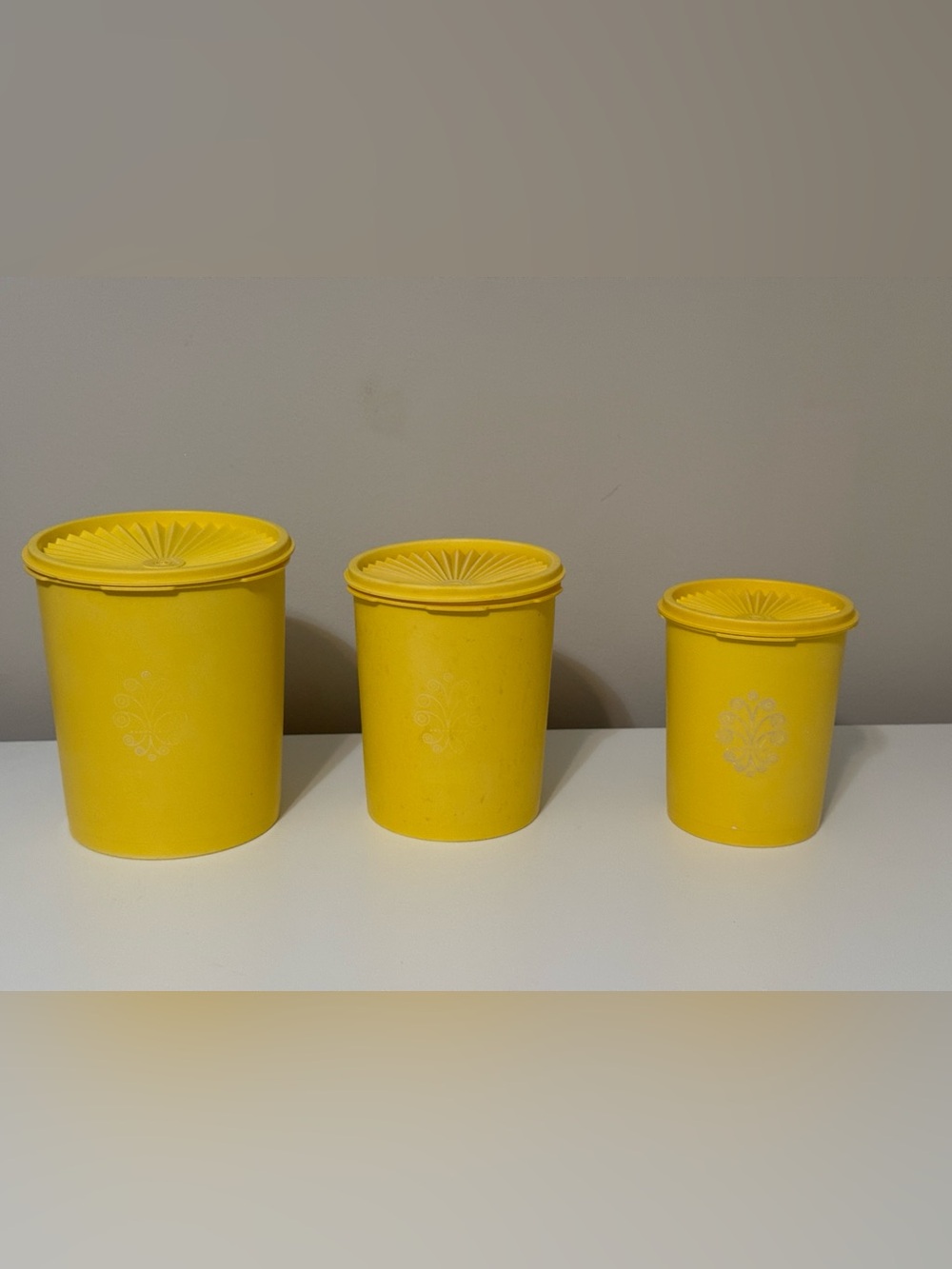 Tupperware Set of 3 Yellow Plastic Storage Canisters with Lids